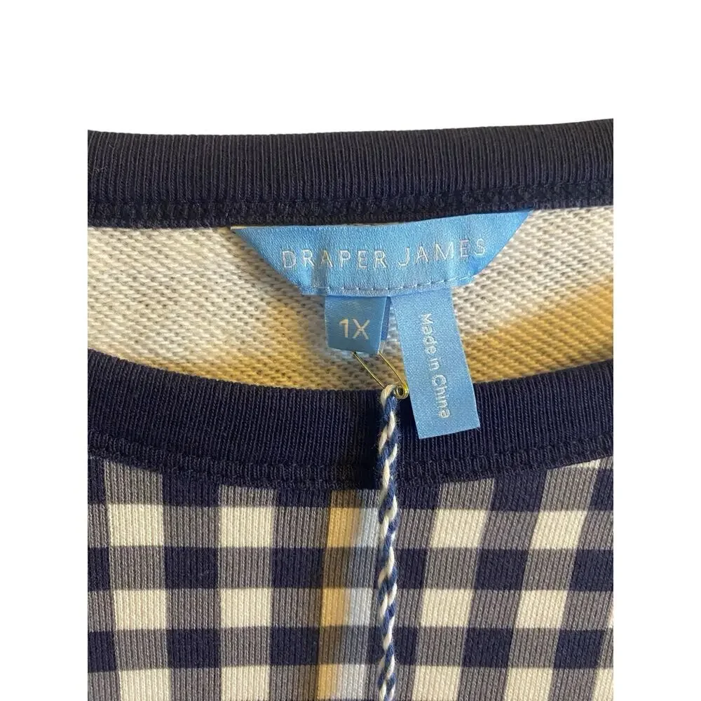 Draper James 1X Womens Natalie Sweatshirt Nassau Navy Gingham Classic Nautical - Picture 5 of 14